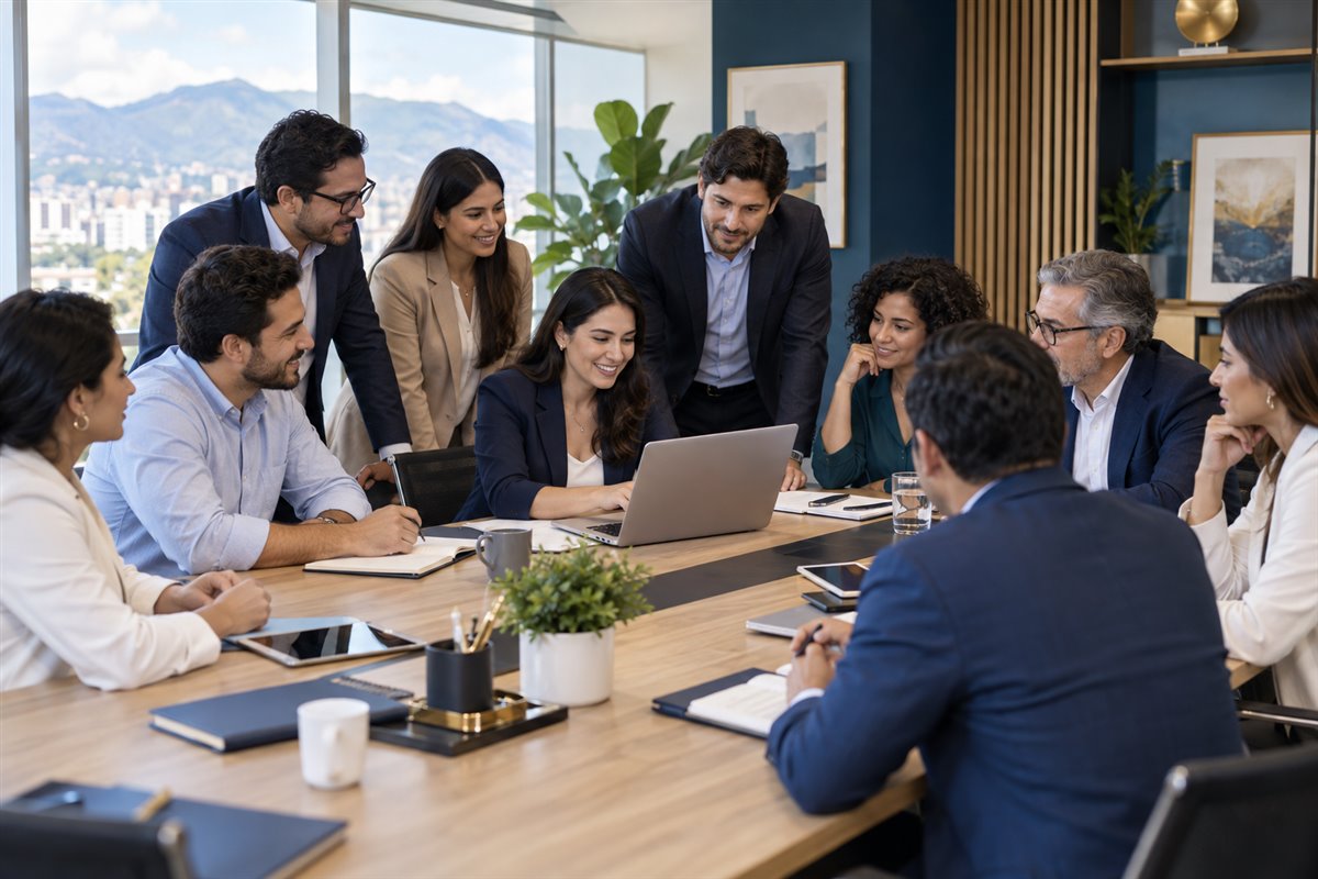 Profesionales participando en una reunión de asociación